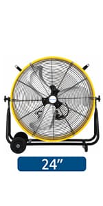 BILT HARD 24" 8100 CFM High Velocity Industrial Drum Fan, 3-Speed Heavy Duty Metal Shop Fan for Warehouse, Workshops, Garage, Factory and Basement - UL Listed