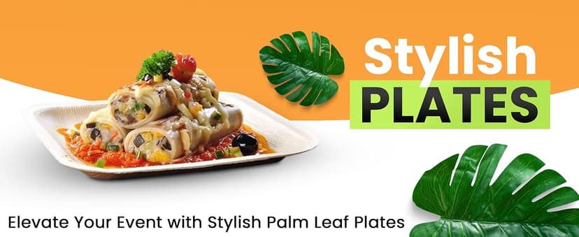 Raj Eco Compostable Palm Leaf Plates Like Bamboo Plates Disposable - 8 Inch Square 50 party plates, Natural wooden, Eco-Friendly, fancy Biodegradable & Disposable Dessert appetizer Plates