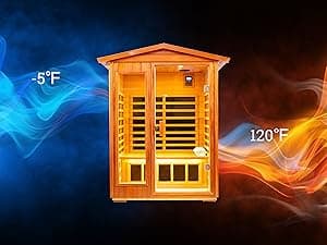 Outdoor Sauna 2 Person Infrared Sauna Far Infrared Saunas for Home 0-5 mg Low EMF Home Sauna Spa Mahogany Wood Sauna Room with Bluetooth Speakers, LED Reading Lamps, Chromotherapy Lights