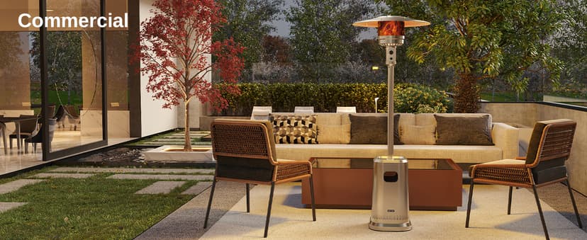 EAST OAK 50,000 BTU Patio Heater with Sand Box, Double-Layer Stainless Steel Burner, Table Design, Safety Protection System, Wheels, Propane Patio Heater for Home and Commercial, Stainless Steel