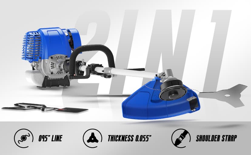2-in-1 Yard Care System, 31cc, 4-Cycle Gas Engine Straight Shaft Multi-Tool with Brush Cutter, String Grass Trimmer and Shoulder Harness