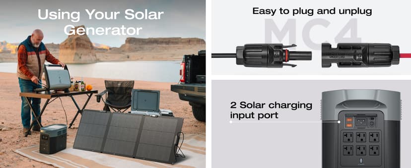 EF ECOFLOW Solar Generator Delta 2 Max 2048Wh with 2x160W Solar Panel, 2400W Portable Power Station LFP Battery, Up to 3400W AC Output, AC + Solar Fast Dual Charging 0-100% in 1 Hr for Camping RV