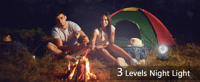 Portable Camping Fan with LED Lantern- 40H Work Time Rechargeable Battery Operated Fan with Hanging Hook for Tent Car RV Hurricane Emergency Outages Survival Kit