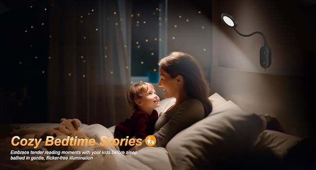 deeloop LED Wall Mounted Reading Light for Bed, Book Light for Wall Bedside Lamp with USB Output, 4 Hour Auto-Off Timer Lights,Eye-Caring Reading Lamp with 5 Dimmable 360° Gooseneck Headboard Light