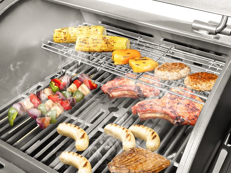 Universal Grill Rack for Gas/Wood Pellet/Griddle/Smoker Grill, Adjustable Warming Rack for Expanded Cook Surface, Upper Rack with Foldable Leg Design, Adjustable Length 15.3-22.1 in, Stainless Steel