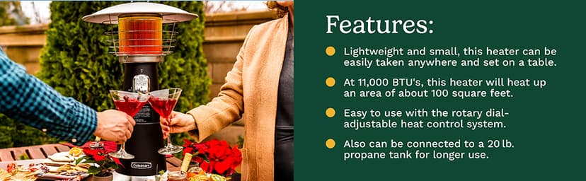 Cuisinart COH-500 Portable Tabletop Patio, 11,000 BTU Outdoor Propane Heater with Safety Tilt Switch and Burner Screen Guard, 100 sq. Foot Heat Range, Black