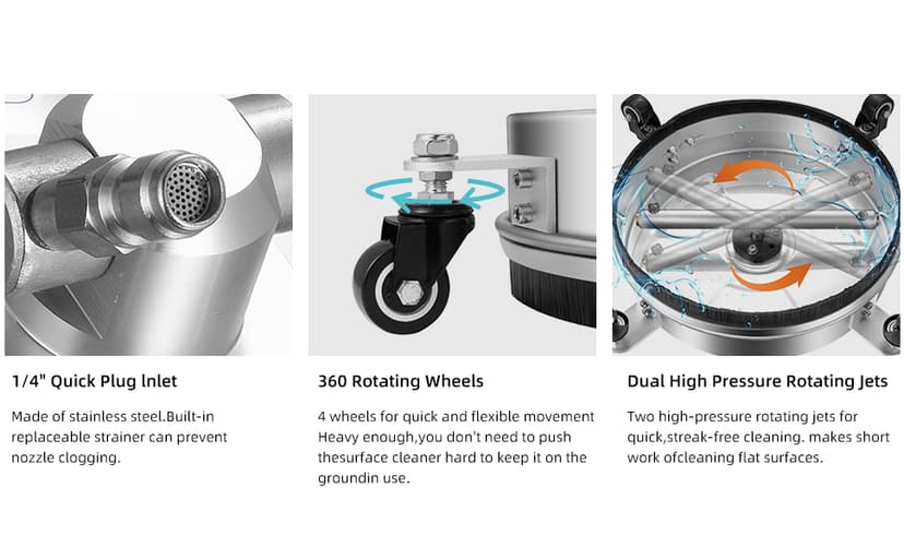 14" Pressure Washer Surface Cleaner with 4 Wheels-Stainless Steel Power Washer Accessories for Concrete Driveways Sidewalks Patios Cleaning (14 INCH Silver)