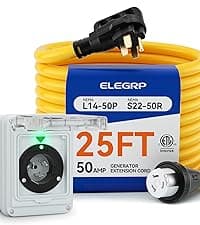 ELEGRP 30 Amp Generator Extension Cord 50 Feet, 4-Prong NEMA L14-30P to L14-30R, 120/250V Up to 75000W, 10 Gauge Heavy Duty SJTW Locking Power Cord for Portable Generators, Home Backup, ETL Listed