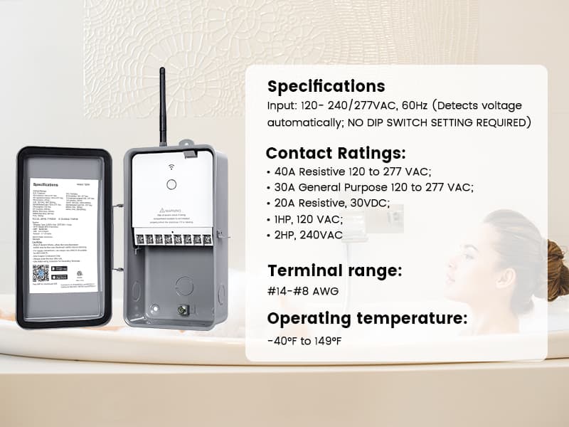 Suraielec Pool Timer, WiFi Smart Pool Pump Timer, 120, 240, 277 VAC, 40 AMP, Outdoor Heavy Duty Metal Casing Pool Control, Wireless Electric Switch Box for Pumps, Water Heater, Spa, Light