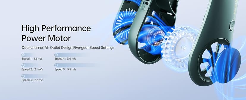 JISULIFE Portable Neck Fan, Hands Free Bladeless Fan, 5 Speeds, 4000 mAh Battery Operated Wearable Personal Fan, Twistable, Rechargeable, Gift for Women Men-Dark Green