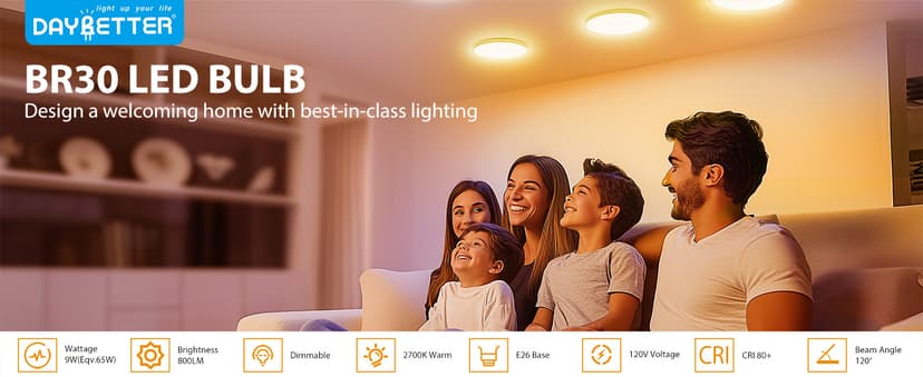 DAYBETTER BR30 LED Light Bulbs Indoor Flood Light, 5000K Daylight White LED Bulb 65W Equivalent, Dimmable, E26 Base, 800LM, Recessed Can Bulb for Living Room Bedroom Dining Room Bathroom, 12Pack