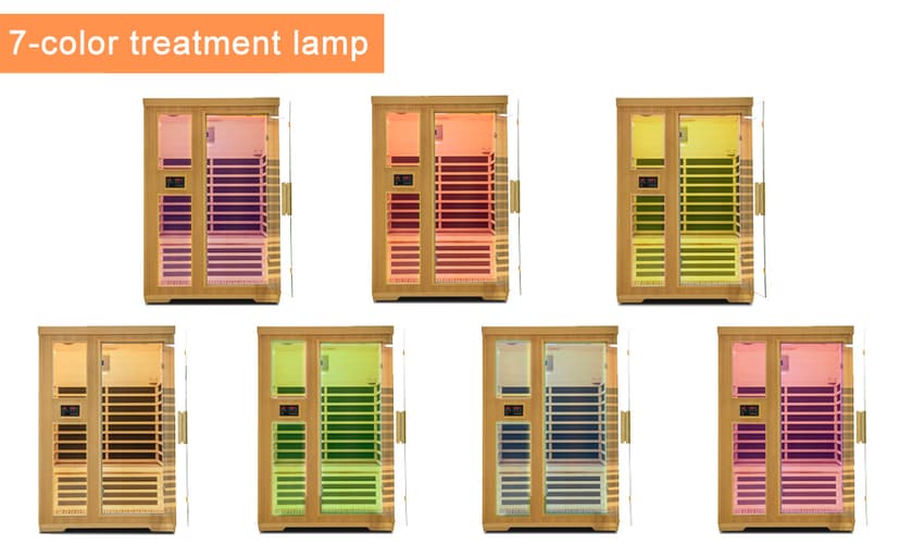 2-Person Infrared Sauna, Indoor Home Sauna Room Hemlock Wood Sauna Low EMF Far Infrared Heating with Tempered Glass Door Bluetooth Speakers, Chromotherapy Lights for Family(110V, 1850W)Truck delivery