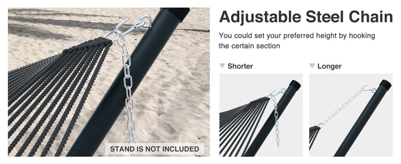 13FT Hammocks, Traditional Hand Woven Cotton Rope Hammock with Free Extension Chains for Outdoor Indoor Patio Yard 450 LSB Capacity for Two Person (Dark Grey)