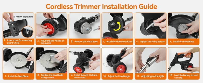 Weed Wacker Cordless,24v Electric Weed Eater Battery Powered,3 in 1 Lightweight Grass Trimmer with 2 4.0 Ah Batteries & Charger,Height Adjustable Wheeled Brush Cutte for Lawn Care,Garden,Yard (red)