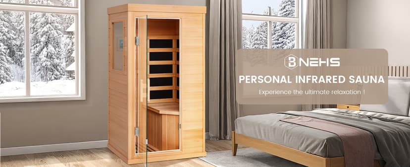 1 Person Infrared Sauna, Full Spectrum Mini Sauna for Home, Indoor Dry Sauna with 4 Heater Panels, Bluetooth Speaker, Tempered Glass Door, Compact and Easy to Use, 110V