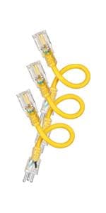 DEWENWILS 25 FT 14/3 Gauge Extension Cord Outdoor Tri-Tap Extension Cord Splitter, Heavy Duty Power Cable SJTW 15 Amp for Multiple Appliances, LED Lighted Plug, ETL Liste