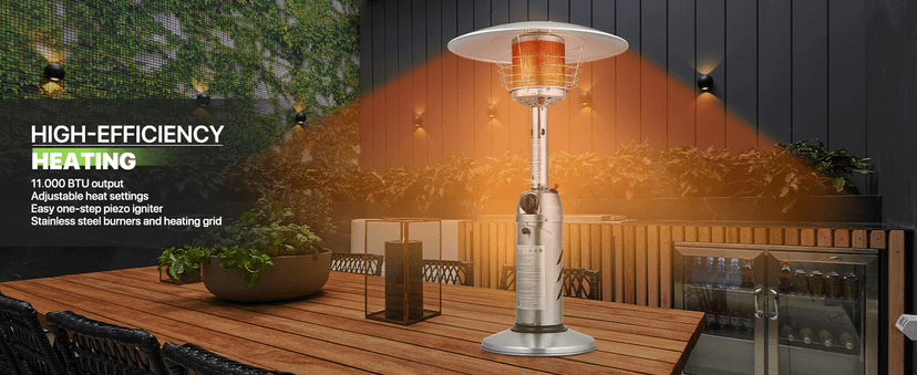 Magshion Portable Tabletop Patio Heater, 11,000 Btu Outdoor Heaters Stainless Steel Outside Gas Heater with Safety Tilt Switch and Burner Screen Guard for Commercial and Residential (Silver)