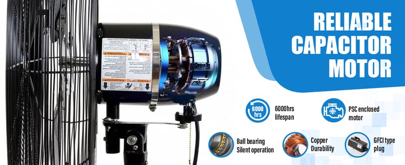 iLiving 30" Pedestal Outdoor Oscillating Fan with Misting kit - Shop, Greenhouse, Patio - 120V 1.8A 8400 CFM