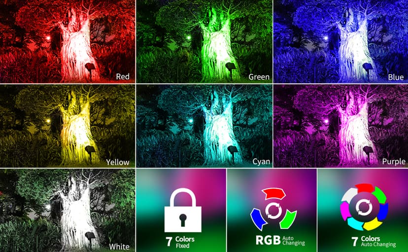 Solar Outdoor Lights, 9 Modes Color Changing 18 LED Solar Spot Lights Outdoor Waterproof Spotlight Landscape Light Solar Powered for Garden Yard Tree Flag Patio Christmas Halloween(2 Pack)