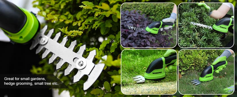 WORKPRO Cordless Grass Shear & Shrubbery Trimmer - 2 in 1 Handheld Hedge Trimmer Electric Grass Trimmer Hedge Shears/Grass Cutter Rechargeable Lithium-Ion Battery and Type-C Cable Included (Green)
