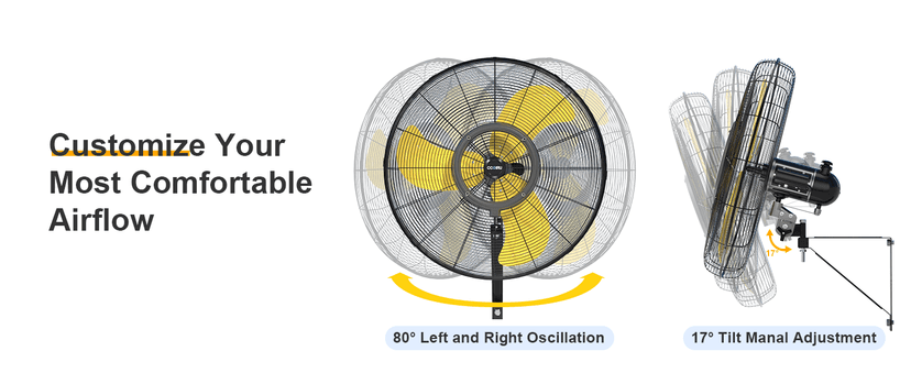 9600 CFM 30" Outdoor Wall Mount Misting Fans, High Velocity 3-Speed Waterproof Professional Oscillating Wall Fan, Heavy Duty Industrial Fan for Commercial, Garage, Warehouse, UL Listed