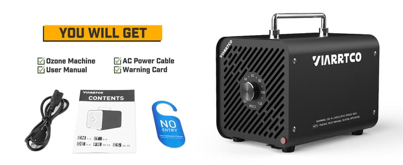 Ozone Machine Generator 30000mg/h - 6000+ Sq. Ft. Ozone Machine Odor Removal for Home and Car with 120min timer All Metallic Black