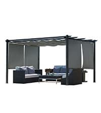 Aoodor 10 x 10 ft Outdoor Pergola with Retractable Shade Canopy, Matte Aluminum Frame, 4 Roller Shade Curtains, Grape Trellis for Patio, Backyard, Garden, and Deck, Dark Brown