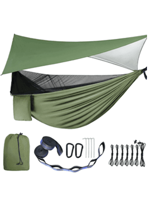 Camping Hammock - Hammocks with Mosquito Net Tent and Rain Fly Tarp, Portable Single & Double Nylon Parachute Hammock with Heavy Duty Tree Strap, Indoor Outdoor Backpacking Survival Travel