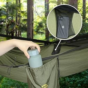 Camping Hammock - Hammocks with Mosquito Net Tent and Rain Fly Tarp, Portable Single & Double Nylon Parachute Hammock with Heavy Duty Tree Strap, Indoor Outdoor Backpacking Survival Travel