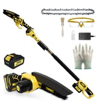 Cordless Pole Saw, 8-INCH 2-IN-1 Chainsaw with 21V 4.0Ah Battery Powered, Electric Tree Trimmer with 9FT Telescopic Pole, 180°Angle for Tree Branches Pruning & Wood Cutting, Battery Included