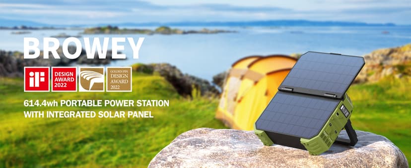 BROWEY Portable Power Station 1000W with Built-in Solar Panel, 614WH/192000mAh LiFePO4 Battery Pack, Solar Generator with AC/DC/USB/PD Outputs for Outdoor Camping, RV Travel, Emergency Preparedness