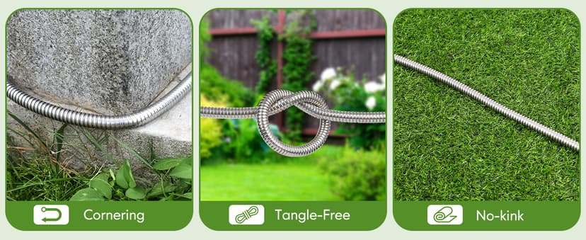 Garden Hose 50 ft, Stainless Steel Water Hose with 10 Function Nozzle Flexible, Heavy Duty, Lightweight, No-Kink, Pet Proof, Puncture Proof Hose Metal for Yard, Outdoor