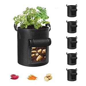 5-Pack 10 Gallon Potato Grow Bags, Garden Planting Bag with Reinforced Handle, Thickened Nonwoven Fabric Pots for Tomato, Vegetable and Fruits
