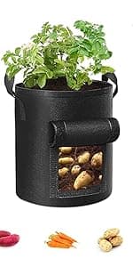 5-Pack 10 Gallon Potato Grow Bags, Garden Planting Bag with Reinforced Handle, Thickened Nonwoven Fabric Pots for Tomato, Vegetable and Fruits