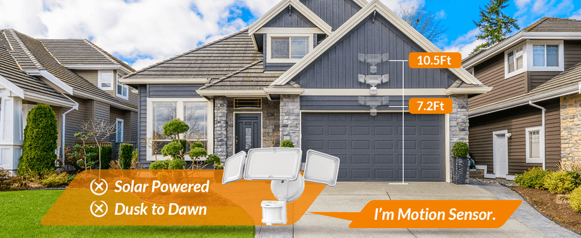 LEPOWER LED Security Lights Motion Sensor Light Outdoor, 38W 4200LM Light, 5500K, IP65 Waterproof, 3 Head Detected Flood for Garage, Yard, Porch (White)