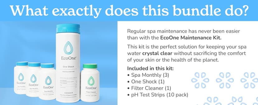 EcoOne | Hot Tub Chemical Maintenance & Supply Kit | Spa Shock, Conditioner & Purification Kit | Contains Oneshock Chlorine Granular, SPA Monthly Conditioner & Filter Cleanser | 3 Month Supply