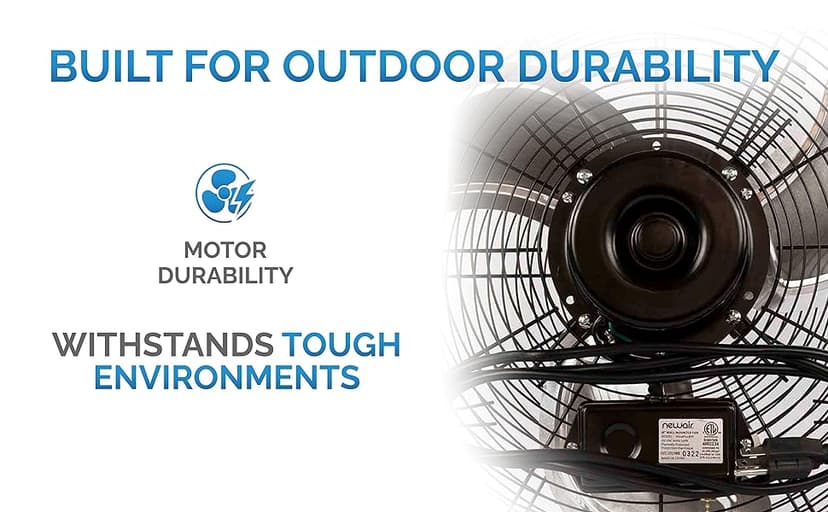 Newair Wall Mounted High Velocity Fan | 18" Air Fan | Quiet Blade Fan | 3 Speed Settings Box Fan | Heavy Duty Fan For Industrial Use | Portable Outdoor Shop Fan | Black | WindPro18W, 3000 CFM