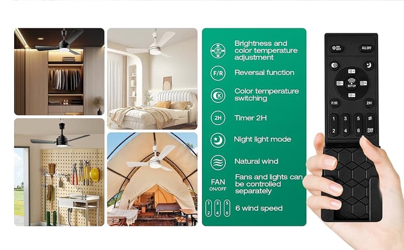 Ceiling Fans with Lights,28" LED Fan Light Hanging with Hook,Hook Type Ceiling Fan,Plug in Ceiling Fan Light,35W,3000-6500k,Remote Control,Portable Fan for Camping Bed,Patios,(Black)