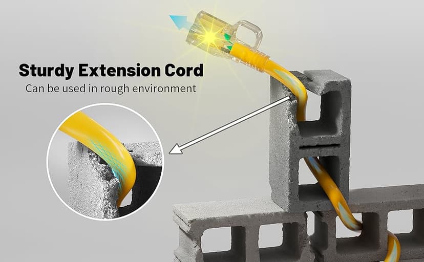 50 ft 12/3 Outdoor Extension Cord Waterproof Heavy Duty with Lighted Indicator End 12 Gauge 3 Prong, Flexible Cold-Resistant Long Power Cord Outside, 15Amp 1875W SJTW Yellow ETL Listed
