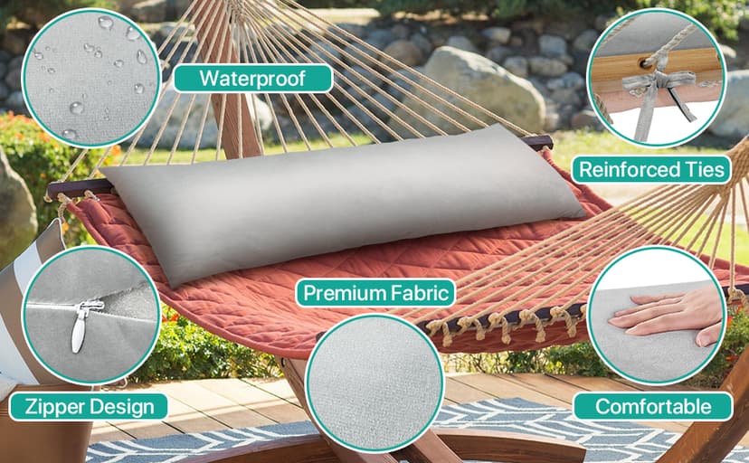 Hammock Pillows Outdoor Waterproof with Ties, 40.5" L X14.5 Wx4 H Extra Large Hammock Cushion All Weather Resistance Outdoor Pillow for Hammock, Patio Furniture, Camping