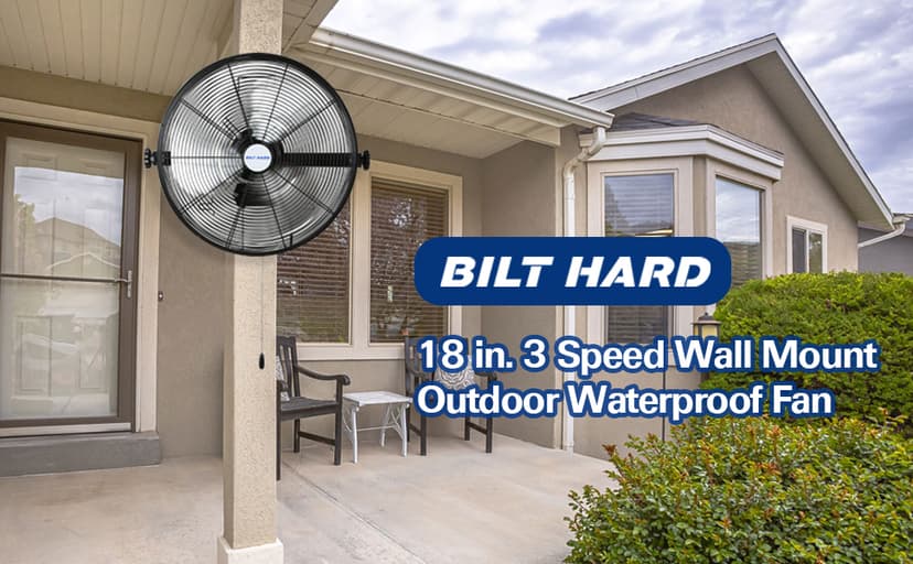 BILT HARD 4300 CFM 18 in. Outdoor Wall Mount Fan, 3-Speed Waterproof Wall Fan Industrial Grade High Velocity Outdoor Fans for Patio, Commercial, Garage, and Gazebo Use- UL Listed Black