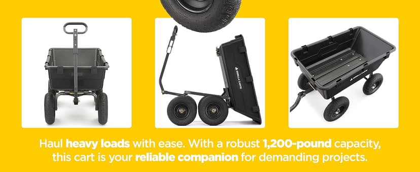 Gorilla Carts Heavy Duty Poly Utility Dump Wagon Garden Cart w/Pneumatic Tires, 6 Cu Ft - 1200 lb Capacity Outdoor Wheelbarrow for Yard, Landscaping & Gardening, Lawn Tractor or ATV Towable