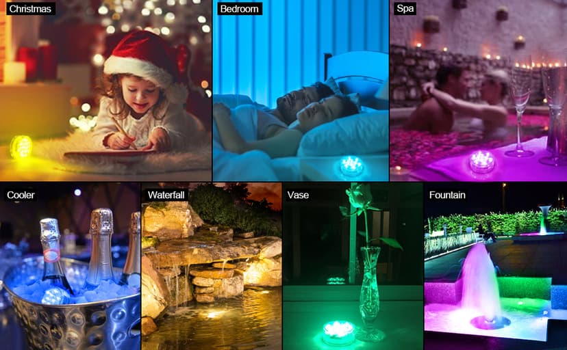 Submersible LED Lights Remote Control Battery Powered, RGB Multi Color Changing Waterproof Light for Pool, Vase Base, Spa, Aquarium, Pond, Hot Tub, Decoration, Party, 2-Pack