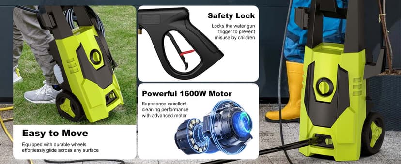 AgiiMan Electric Pressure Washer - 4800PSI Max 3.2 GPM Power Washer with 35FT Power Cord, 20FT Hose, Soap Tank, High Pressure Washer Electric Powerd Car Cleaning for Garden, Patios, Yard, Green