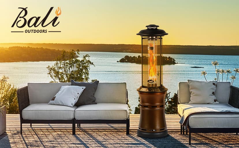BALI OUTDOORS Gas Patio Heater - Floor-Standing Outdoor Commercial Heater, Round Dancing Flame, Wheels, Glass Tube, Suitable For Balcony, Veranda, BBQ Party