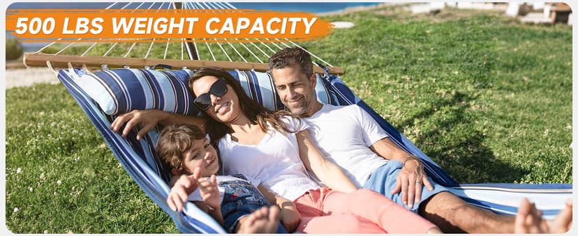 Double Hammock with Stand, 2 Person Cotton Rope Hammock with Removable Polyester Pad, 500LBS Capacity, Portable & Adjustable Design, Includes Storage Bag, Indoor Outdoor Use,White-Gray