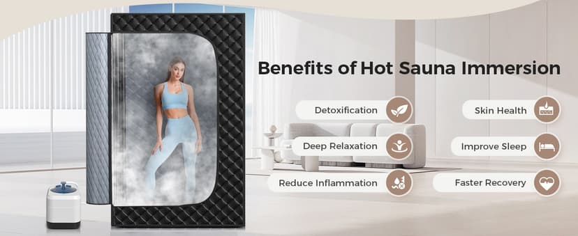 Sauna Box,Portable Sauna for Home use with Ten Aluminium foil Heating Blankets,Personal Steam Sauna with 3L Steamer, 9 Levels, Folding Chair,Extra Large Size (36 * 36 * 71inch)