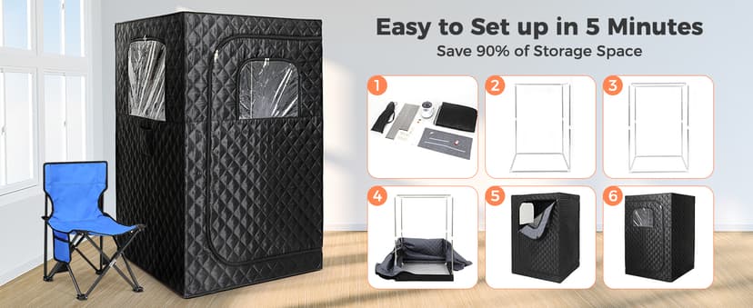 Upgraded Version Portable Sauna for Home Full Body Personal Sauna Steam Sauna Tent at Home Spa with 2.6L 1000W Steam Generator, 90 Minute Timer, Foldable Chair, Remote Control, Sauna Box(Black)