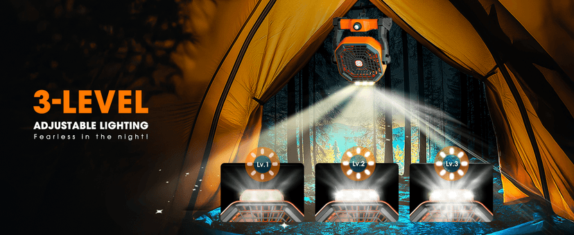 10800mAh Solar Powered Fan, 7W Solar Camping Fans & Led Lantern, 8-inch Rechargeable Fan with Solar Panel, Battery Operated Powered Outdoor Tent Fans for Camping Essentials Accessories