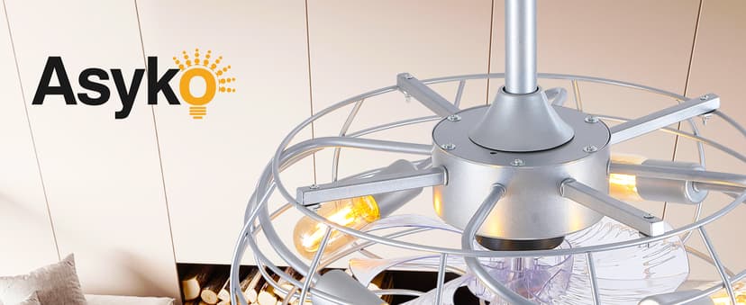 Asyko Outdoor Caged Ceiling Fans with Lights - Bladeless Low Profile Ceiling Fan Light with Remote, 19" Enclosed Ceiling Fan for Covered Outdoor